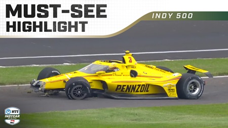thumbnail for Scott McLaughlin Crashes during Warm-up Laps before Indy 500 Green Flag