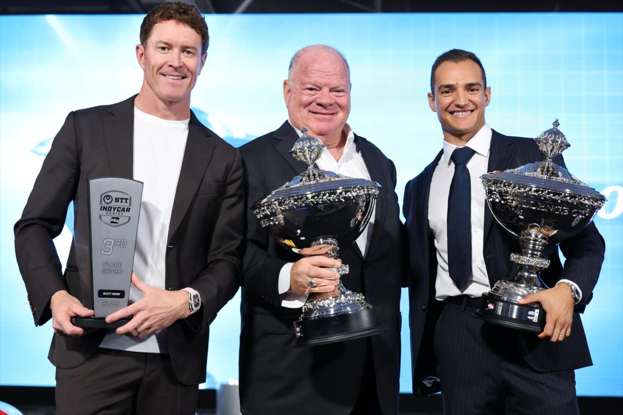 Scott Dixon, Chip Ganassi and Alex Palou - Victory Lap Celebration - By: Chris Owens -- Photo by: Chris Owens