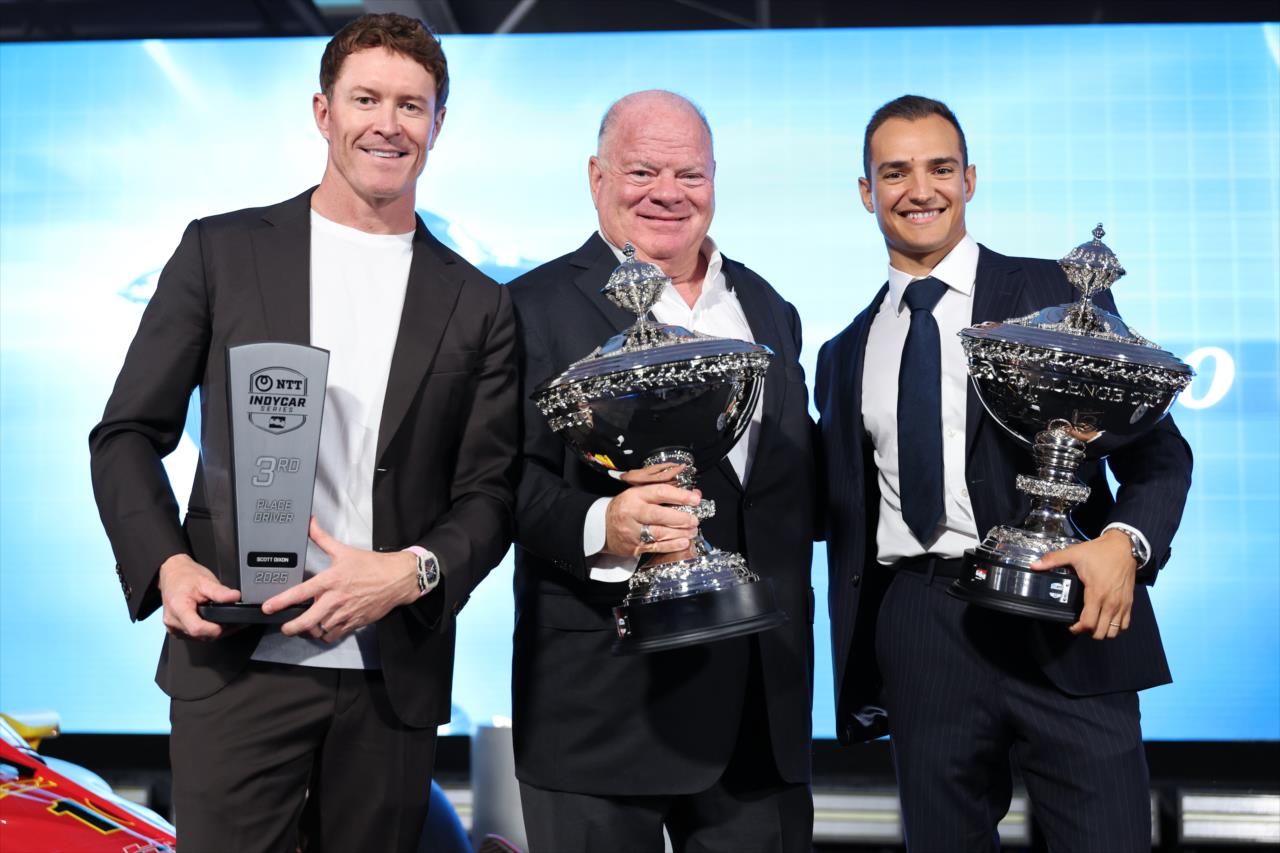 Scott Dixon, Chip Ganassi and Alex Palou - Victory Lap Celebration - By: Chris Owens -- Photo by: Chris Owens